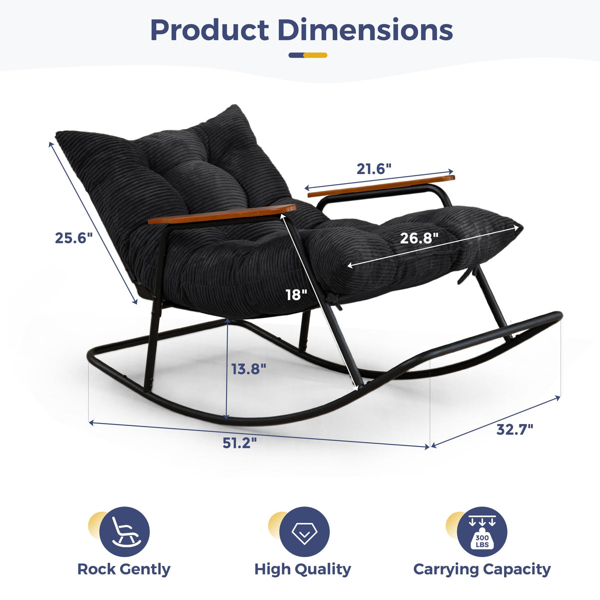 MAXYOYO Back Adjustable Rocking Chair Nursery, Glider Chair for Indoor Use
