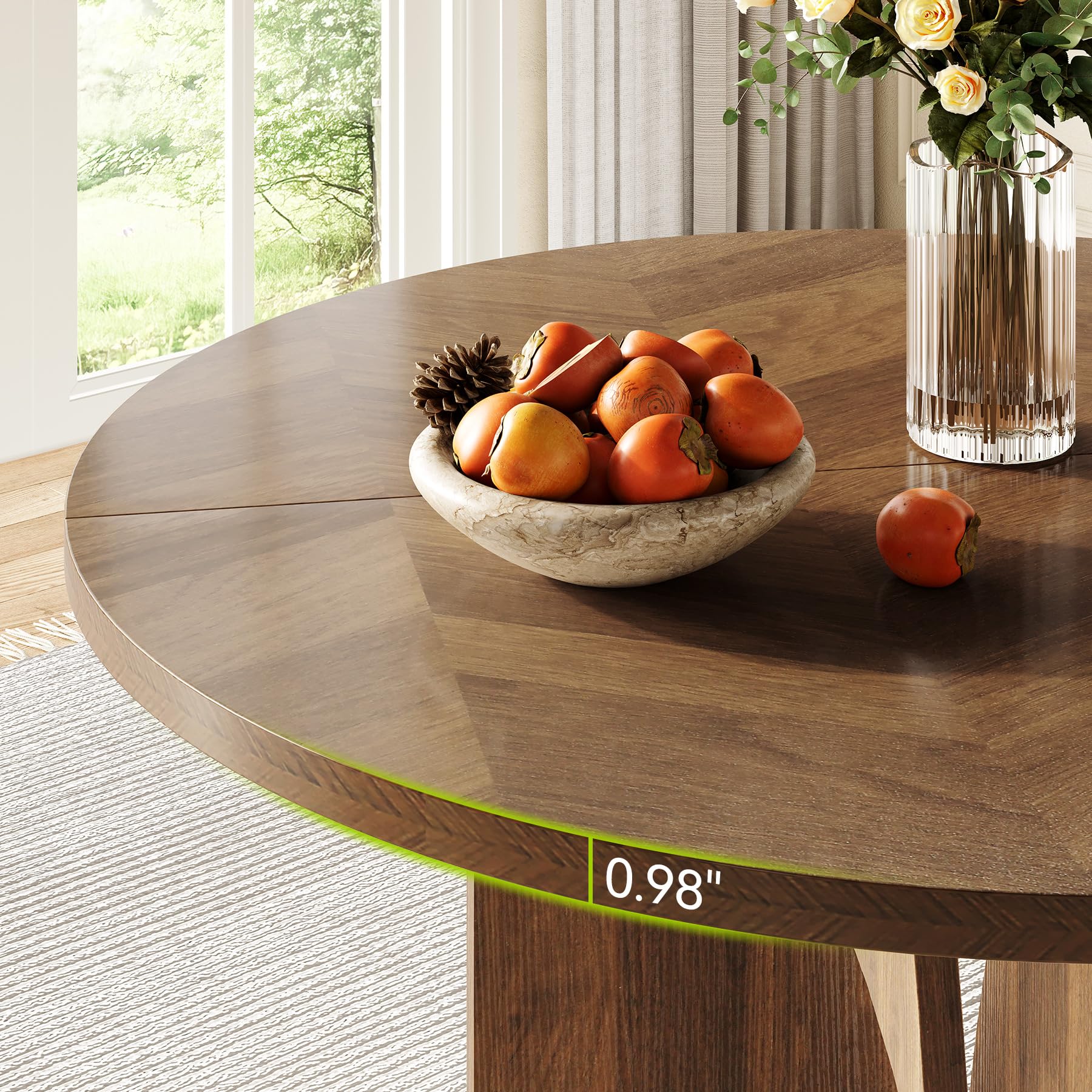 LITTLE TREE 39-Inch Round Dining Table for 4, Rustic Kitchen Table with X-Shaped Stable Pedestal, Farmhouse Dinner Table for Dining Room, Living Room, Dark Brown