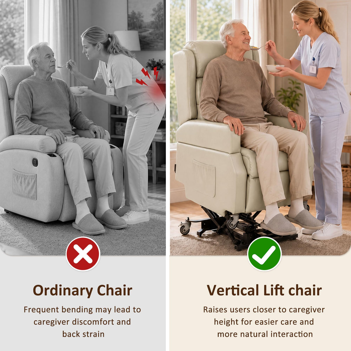 MCombo Power Lift Recliner Chair with Wheels for Elderly 7118 (Cream White)