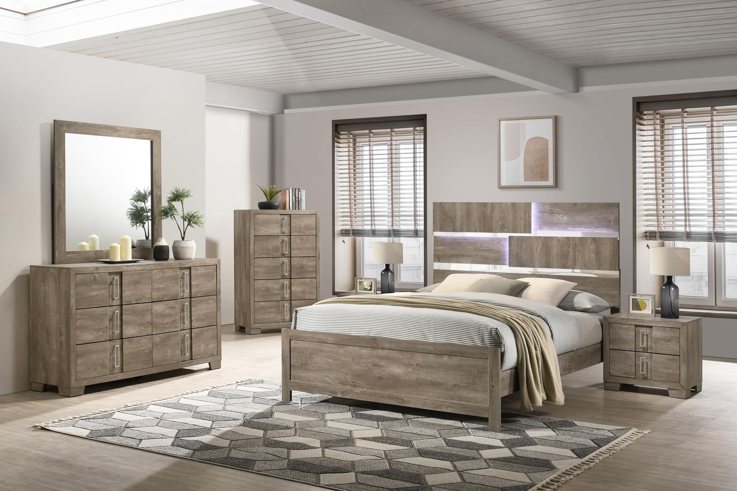 Farmhouse 6-Piece Bedroom Set with LED Headboard