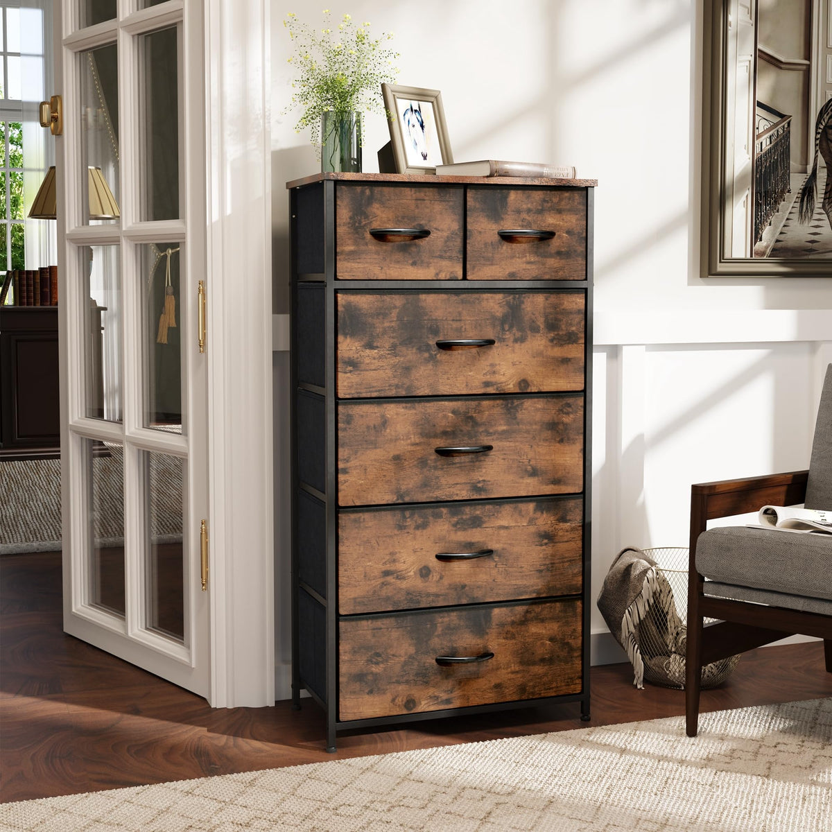 VredHom Tall Dresser for Bedroom, Fabric Storage Tower with 6 Drawers