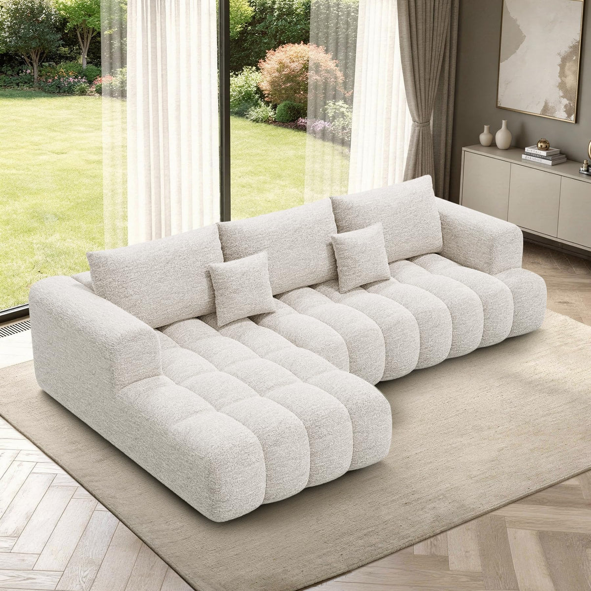 108” Boneless Couch, Cloud Couch with L-Shape Chaise, Modular Sectional Sofa with Oversized Deep Seat,Couch for Living Room Bedroom,No Assembly Required,White