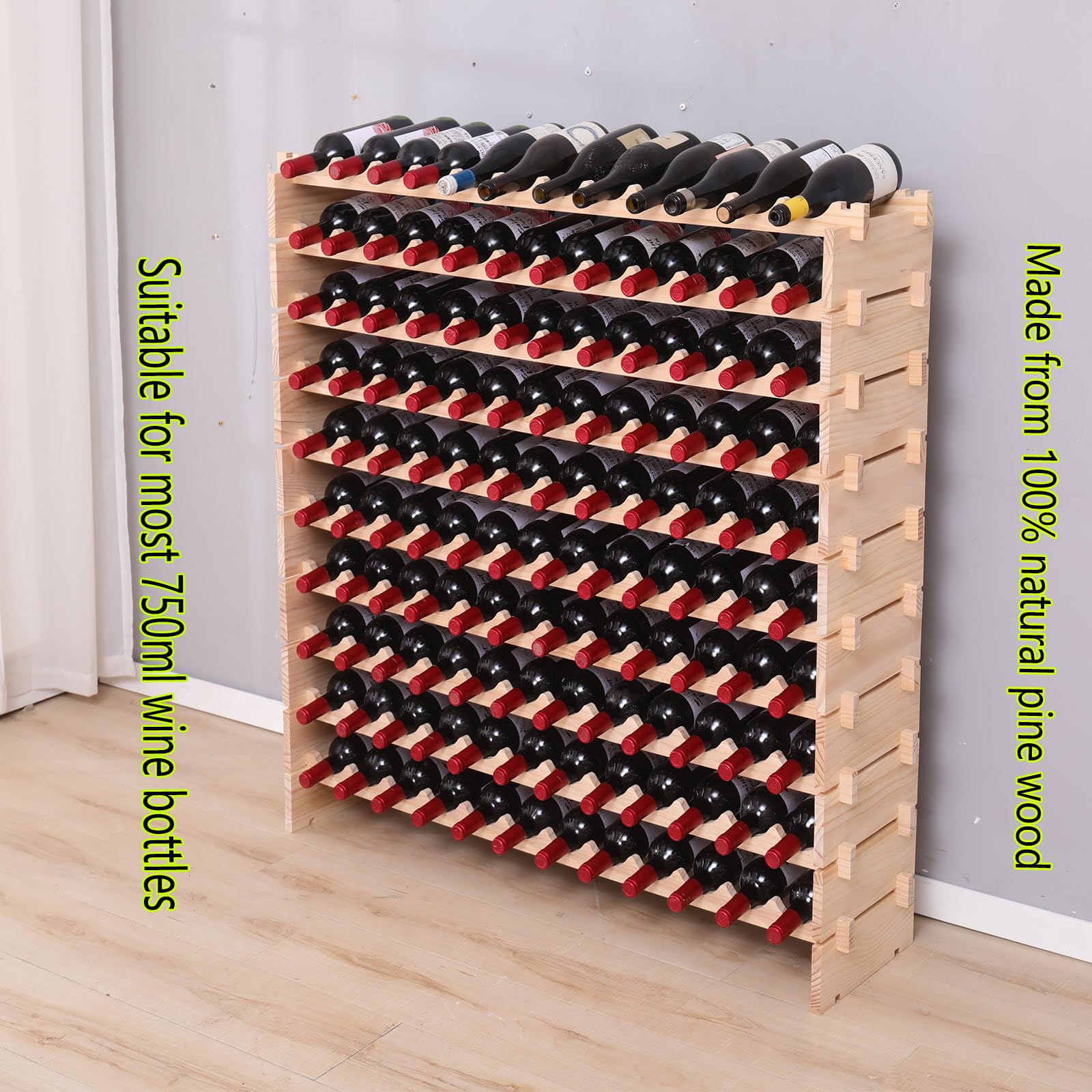 120-Bottle Stackable Pine Wood Wine Rack