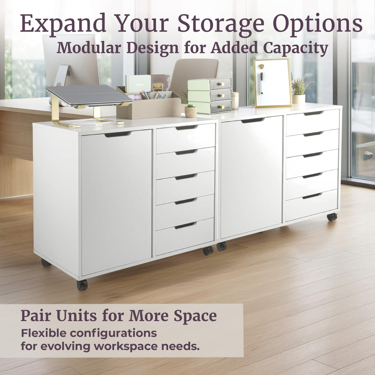 White 5-Drawer Rolling Storage Cabinet