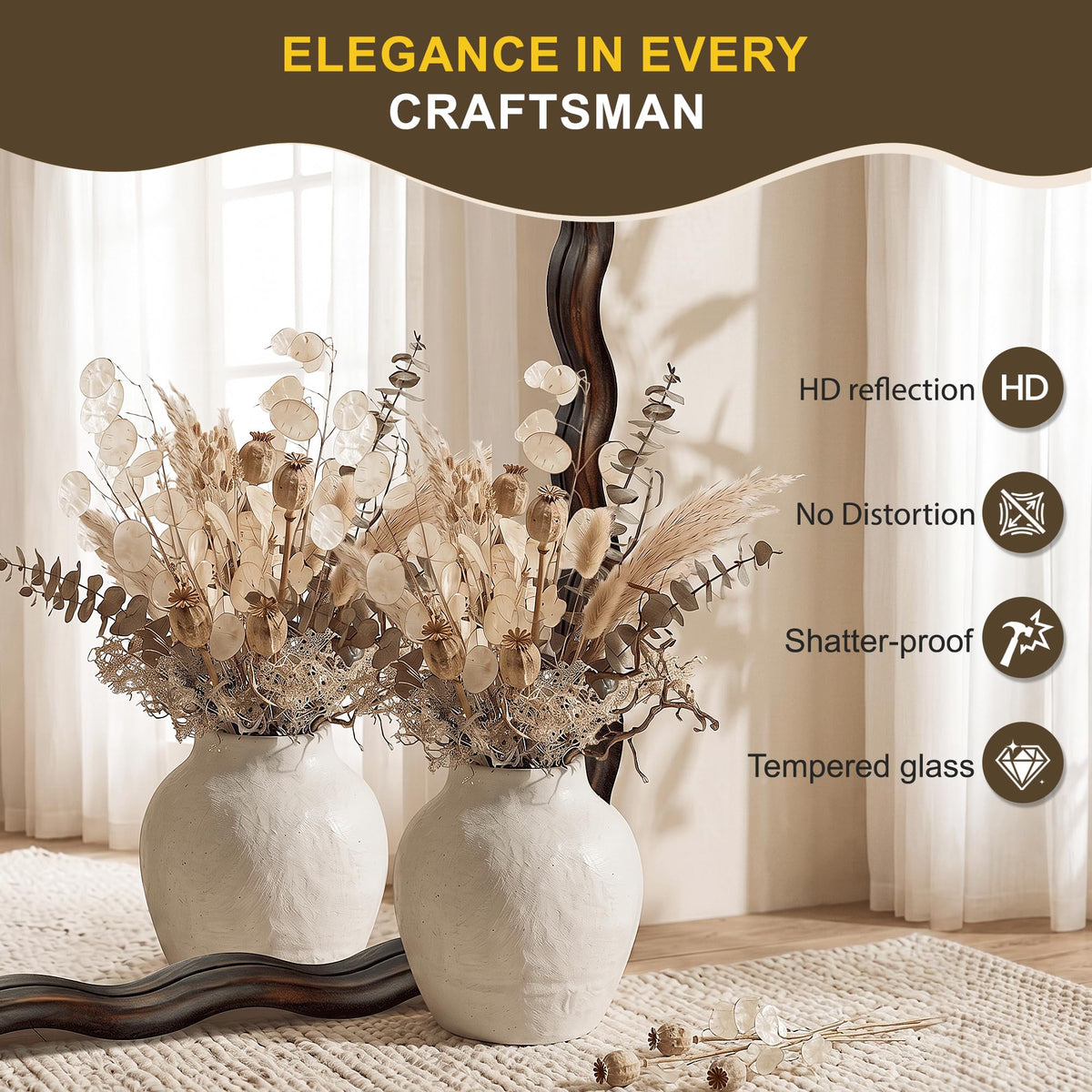 Brown Wavy Wood Full-Length Mirror