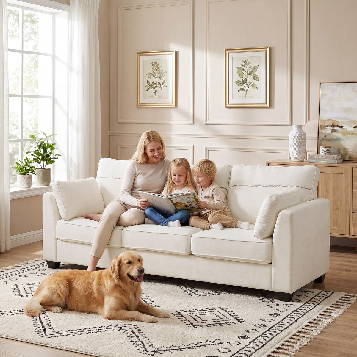 Landassy Home 2-Piece Sofa Set, 65.4" Loveseat + 89" 3-Seater Couch, Beige