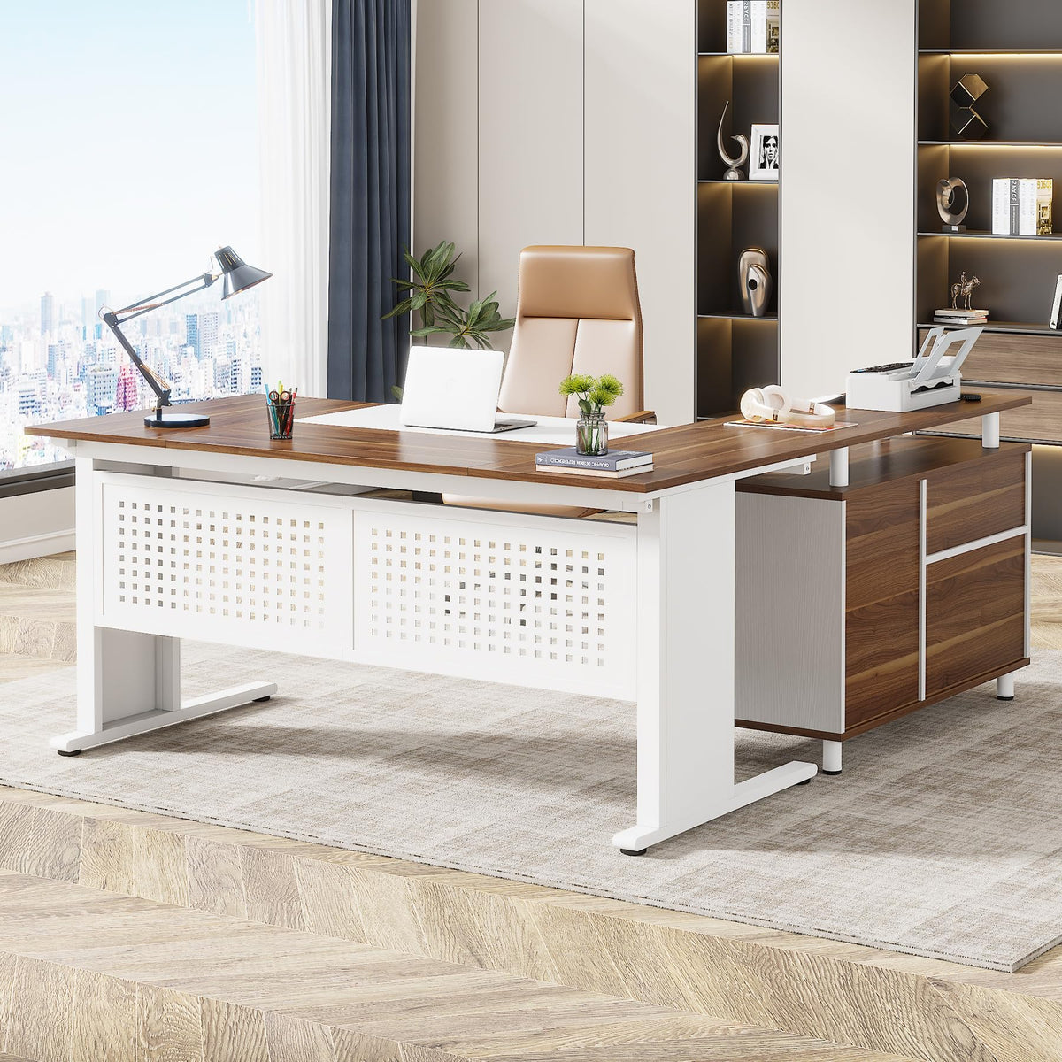 L-Shaped Executive Desk with Storage