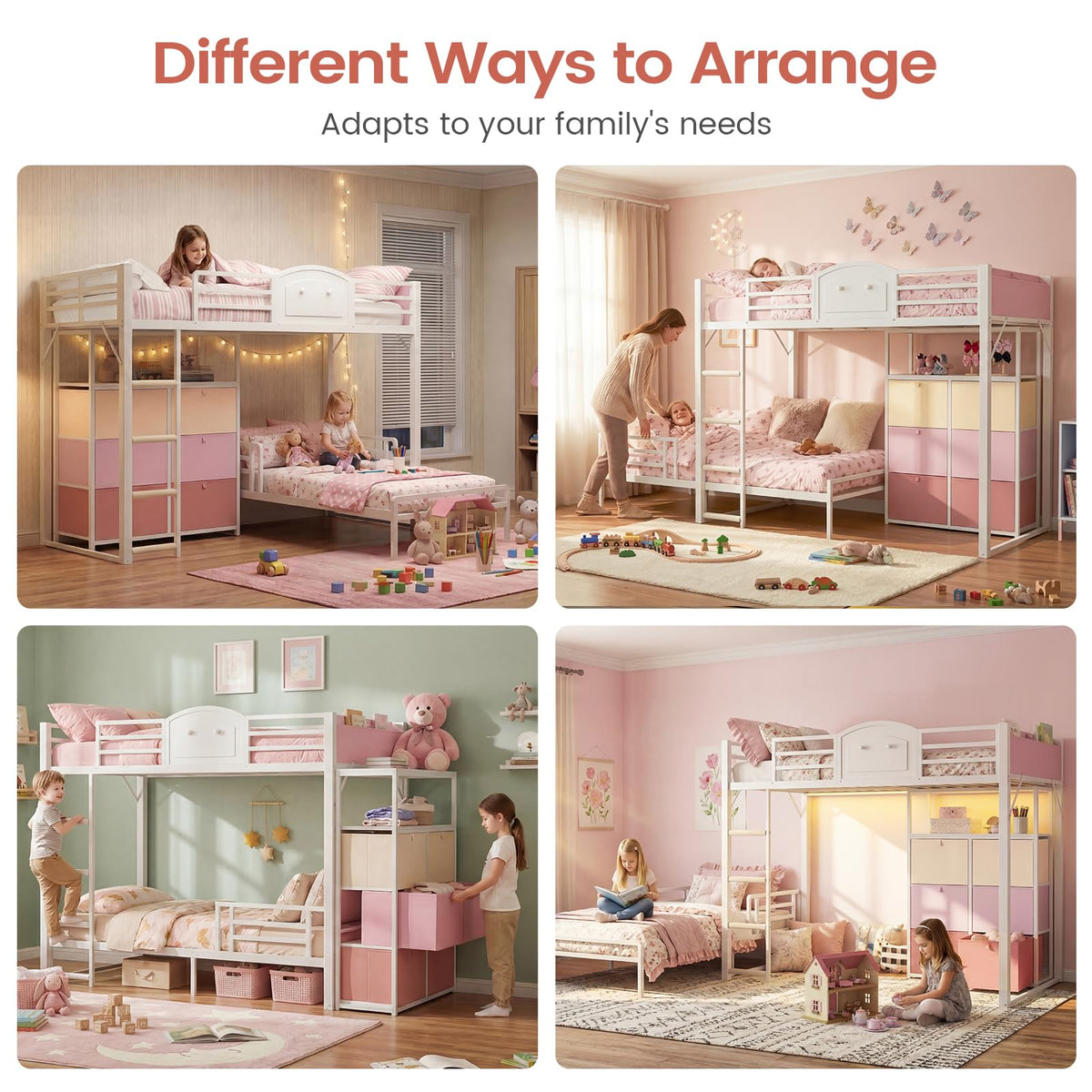 AOGLLATI Bunk Bed Twin Over Twin with 6 Storage Drawers for Kids Teens,Metal Led Loft Bed with Bedside Storage,Safety Guardrails for Small Space, No Box Spring Needed,White