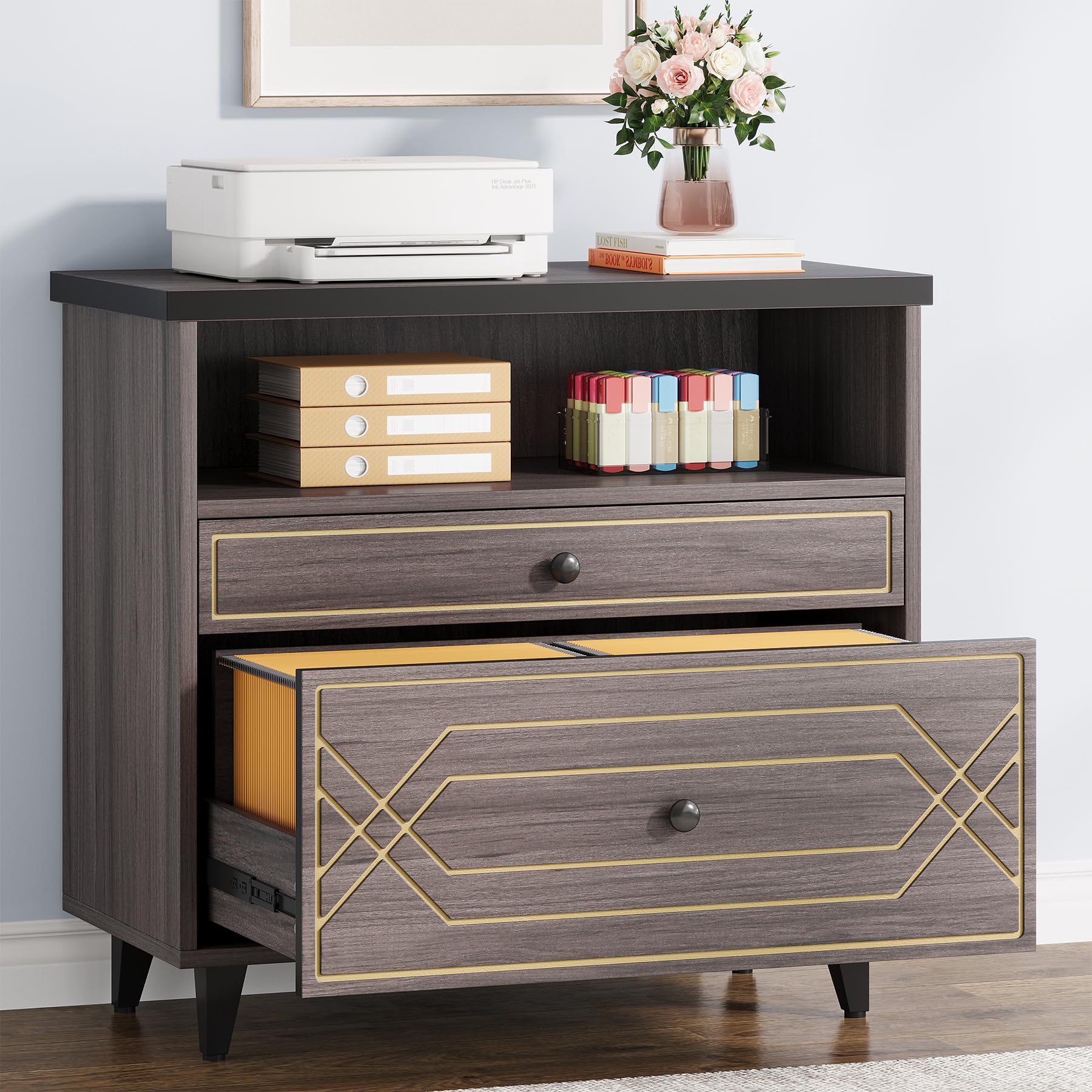 2-Drawer Lateral Filing Cabinet with Open Shelf