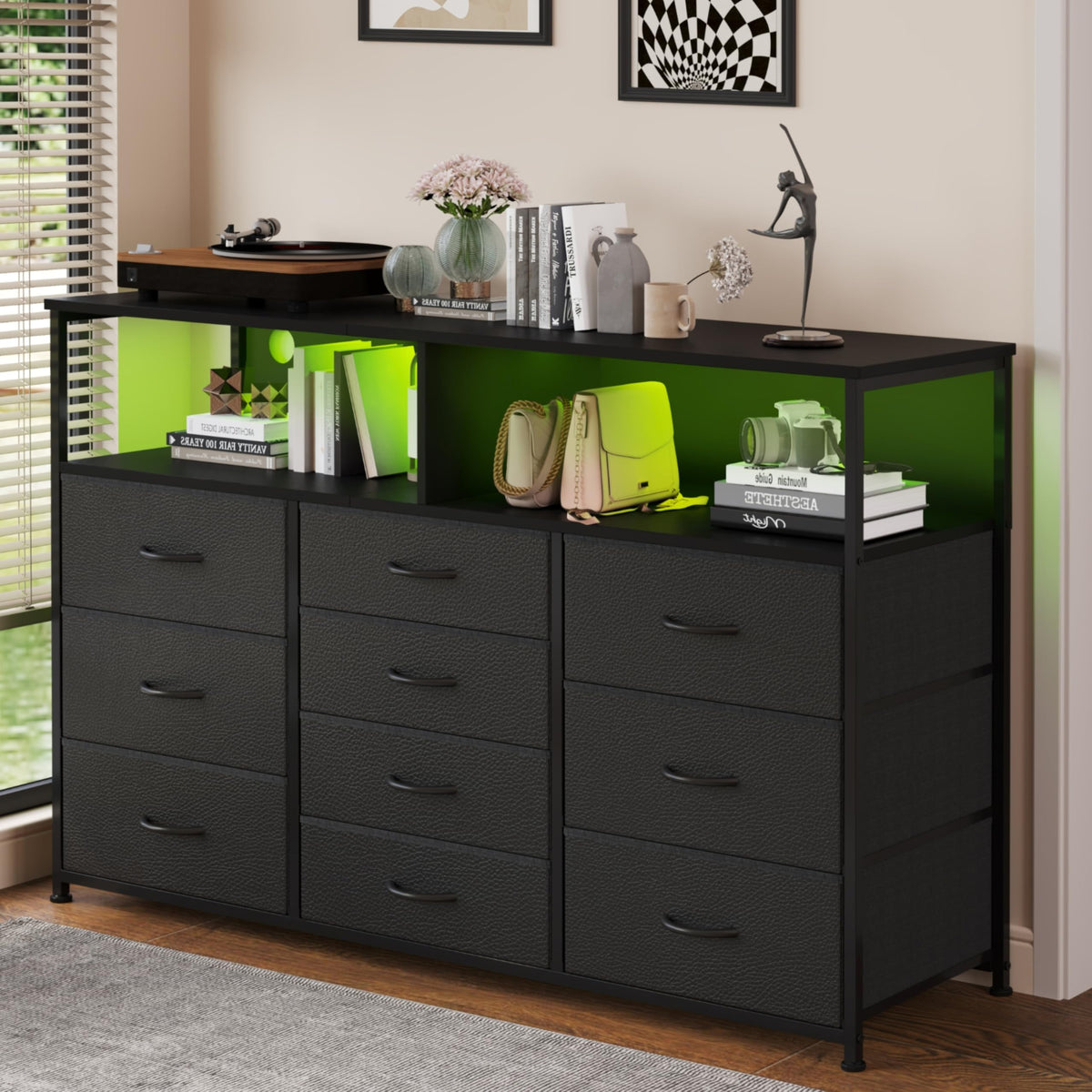10-Drawer LED Dresser TV Stand