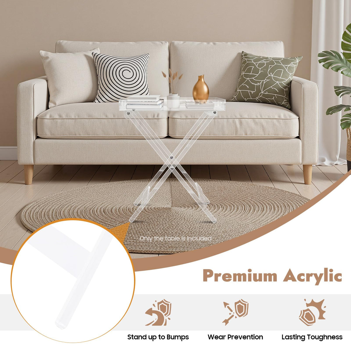 Dsmsseym 11.8in Foldable Acrylic Table Transparent TV Tray Side Table