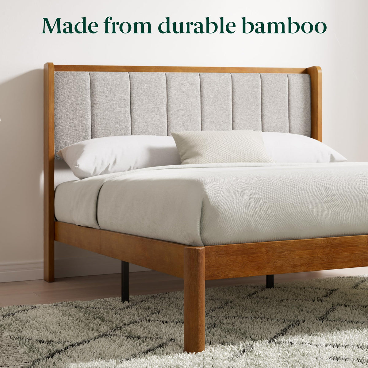 Queen Bamboo Wingback Platform Bed