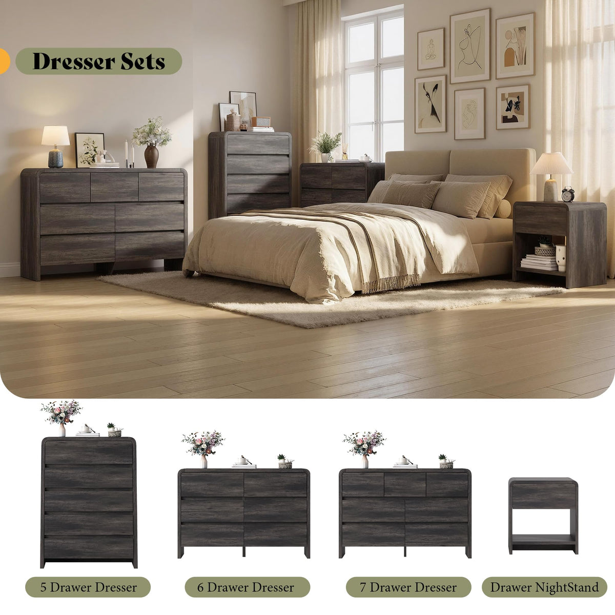 3-Piece Bedroom Set with 7-Drawer Dresser