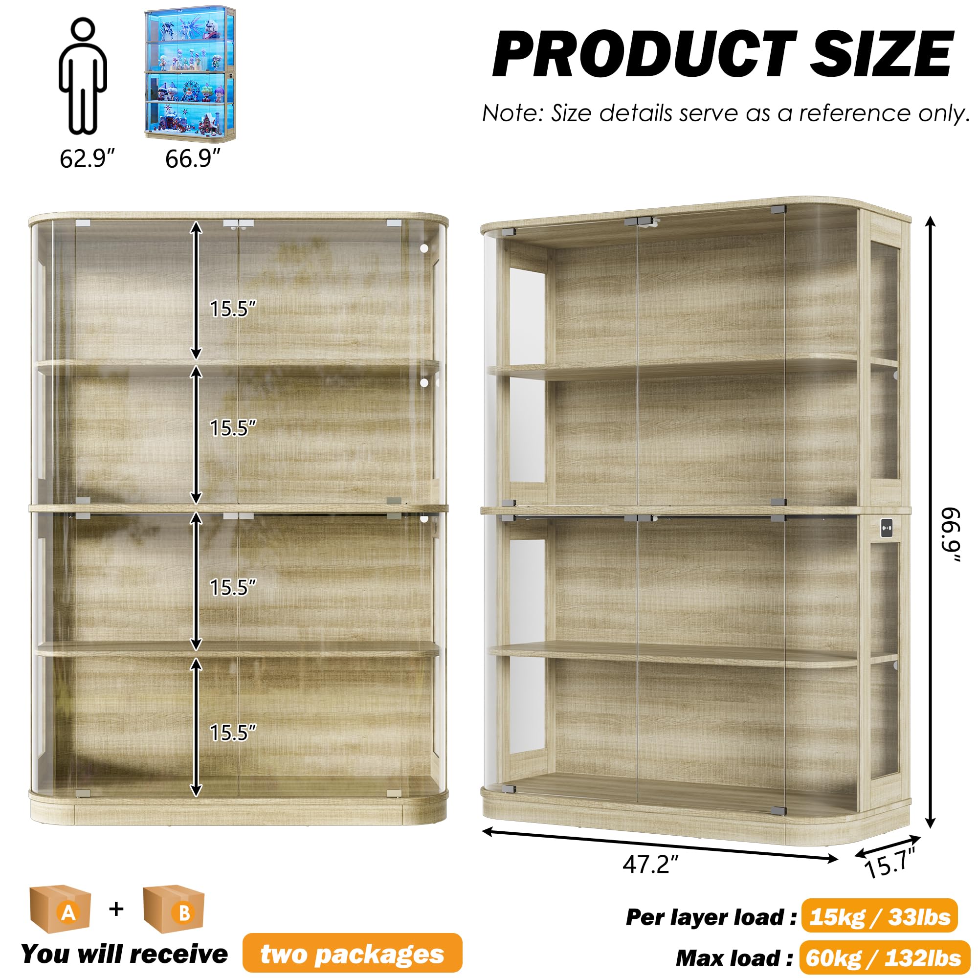 Large Glass Display Cabinet with LED Lights
