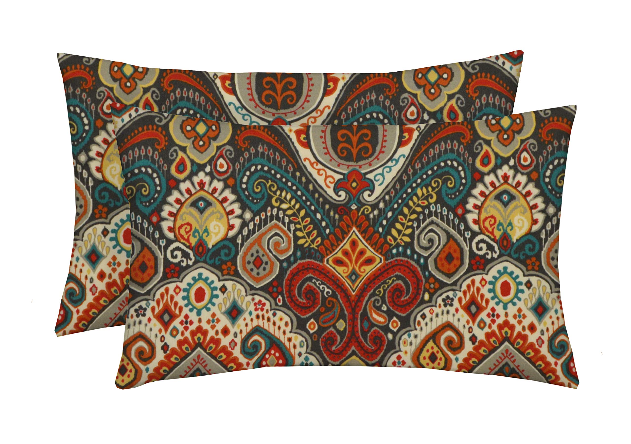 Resort Spa Home Decor Lumbar Throw Pillows Set of 2 | 20"x 12" | All-Weather Spun Fabric | Water and Fade-Resistant | Outdoor Support Pillows for Patio Furniture | Bohemian Retro Paisley