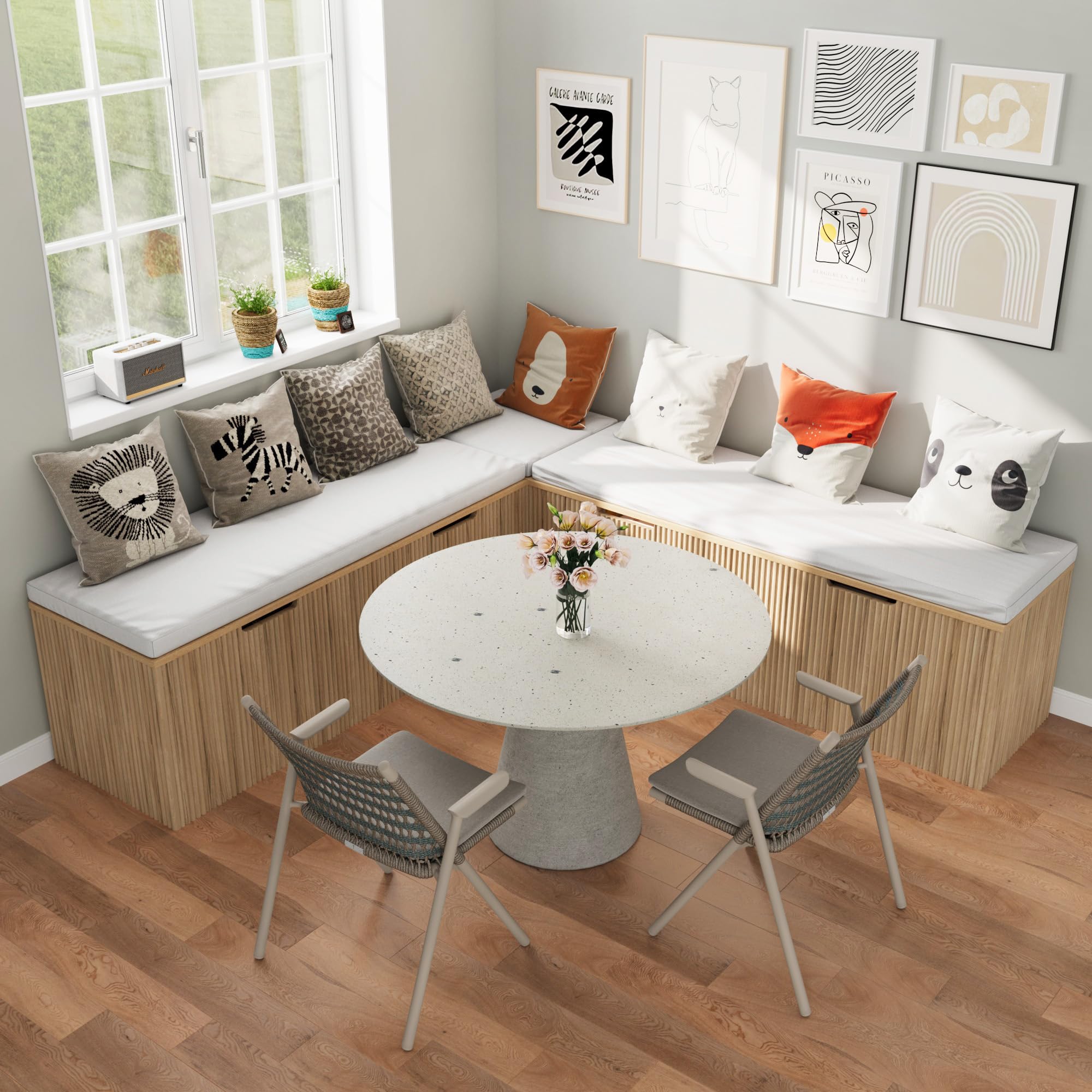 L-Shape Corner Storage Bench with Cushion
