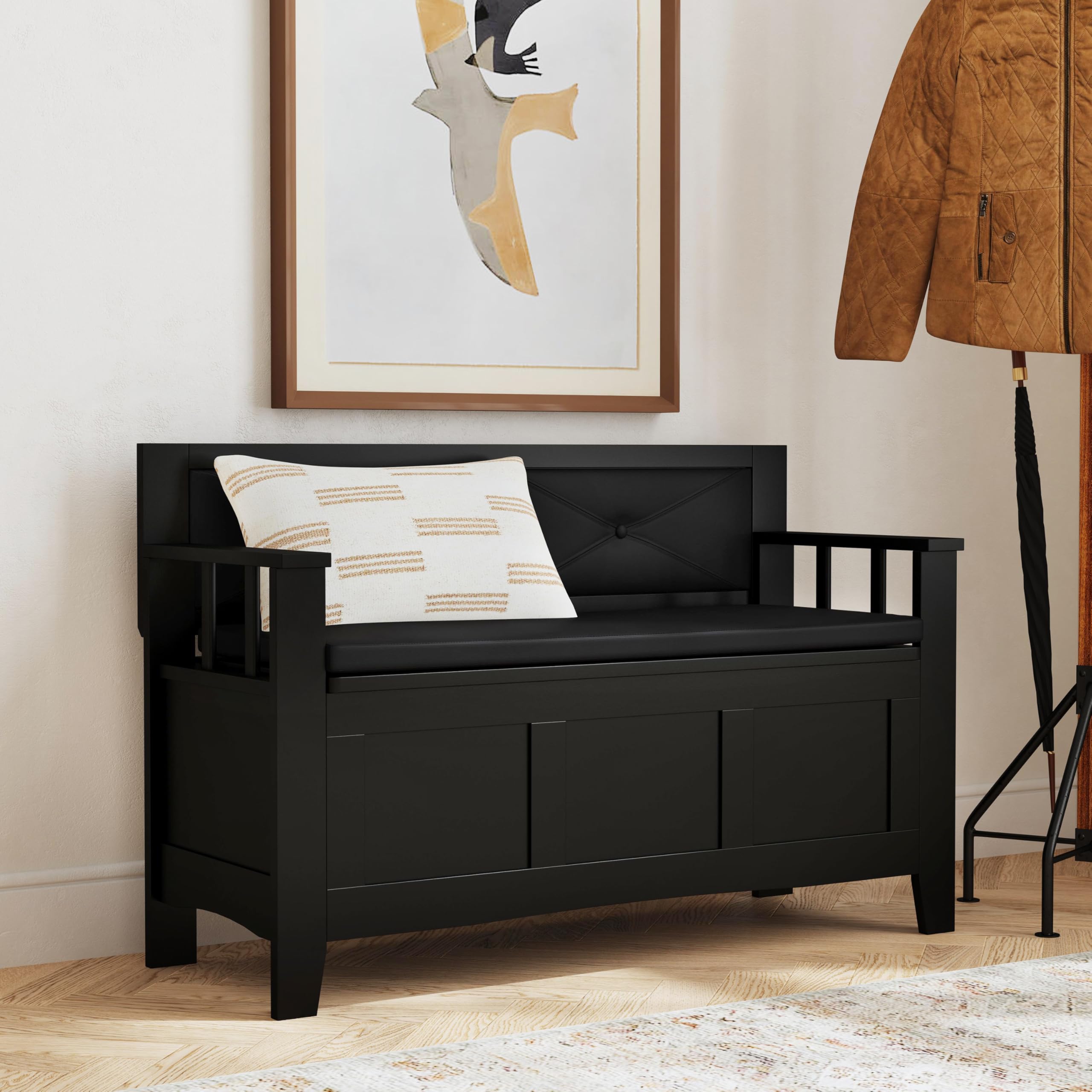 Linon Carlton Padded Bench, 44.5"W x 17"D x 30"H, Black
