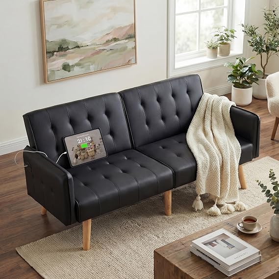 Convertible Futon Sofa Bed with USB