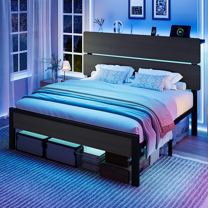 Twin LED Bed Frame with Charging Station