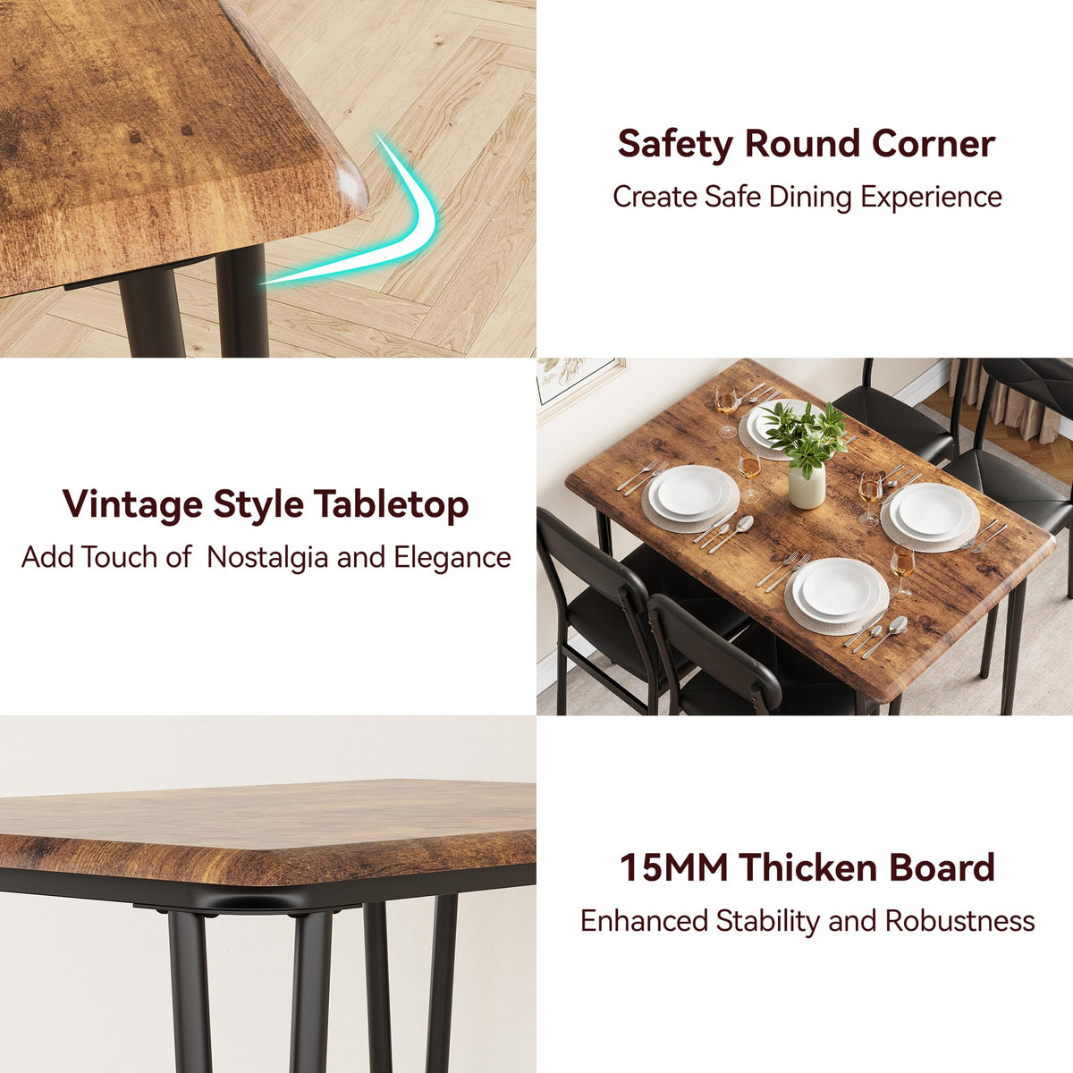 5-Piece Dining Table Set with Upholstered Chairs
