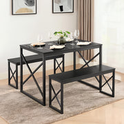 VECELO 43.3" Kitchen Dining Table Set for 4, Heavy-Duty Steel Frame & Wood-Grain Tabletop, Space-Saving Dinette Sets with 2 Benches for Breakfast Nook and Small Space, Matte Black