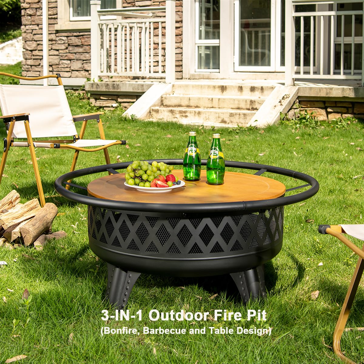 Panovue 38 Inch Wood Burning Fire Pit for Outside