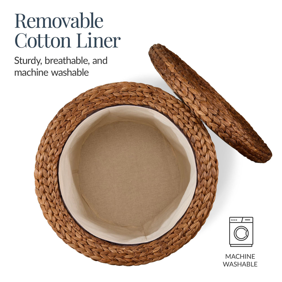 Round Water Hyacinth Storage Ottoman