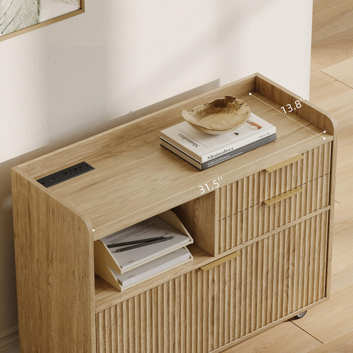 3-Drawer File Cabinet with Charging Station