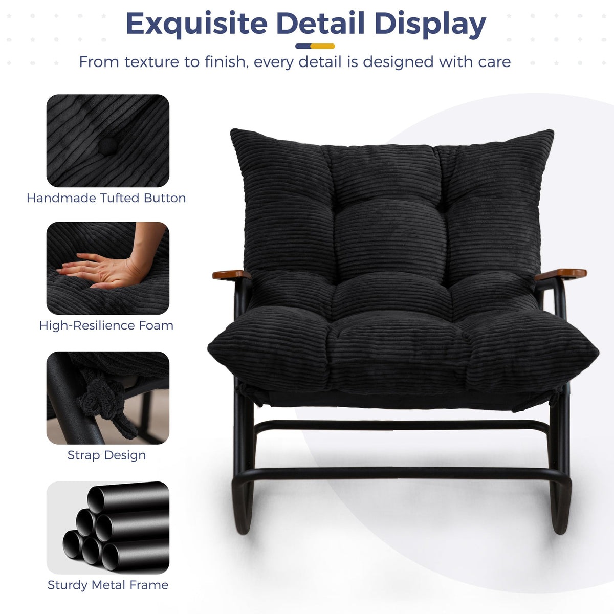 MAXYOYO Back Adjustable Rocking Chair Nursery, Glider Chair for Indoor Use