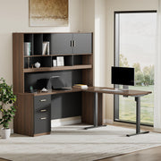 ModernMate Desk with Hutch and Drawers, Built in Charging Station