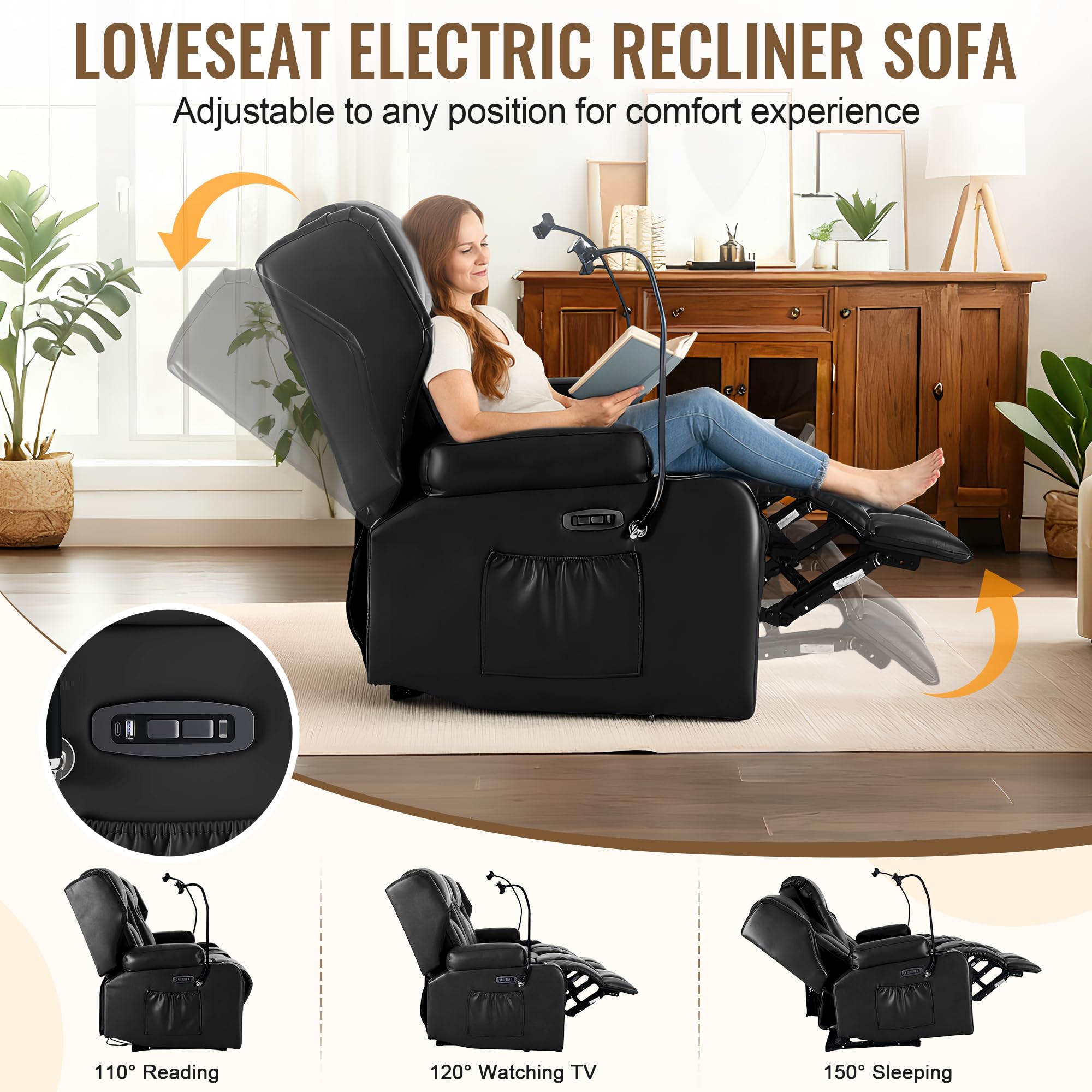 Power Recliner Loveseat with Massage & Heat