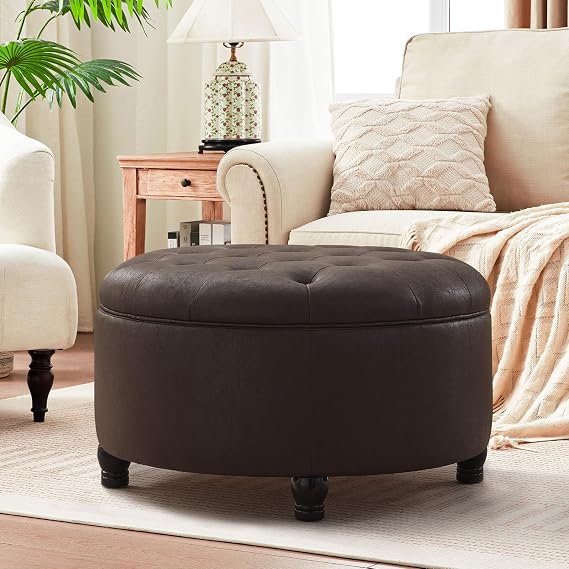 Round Storage Ottoman with Removable Top