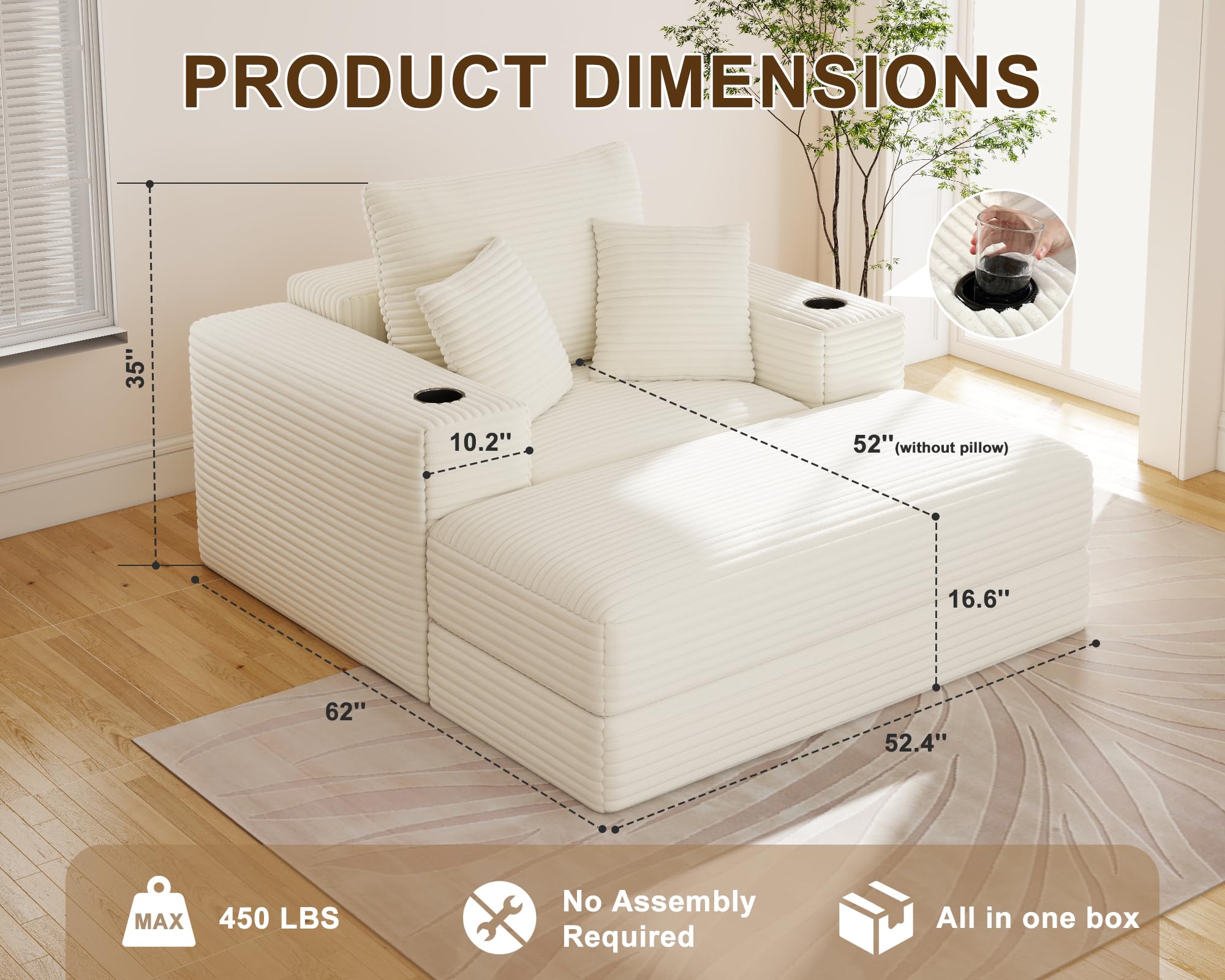 Oversized Convertible Chaise Lounge Sofa Bed
