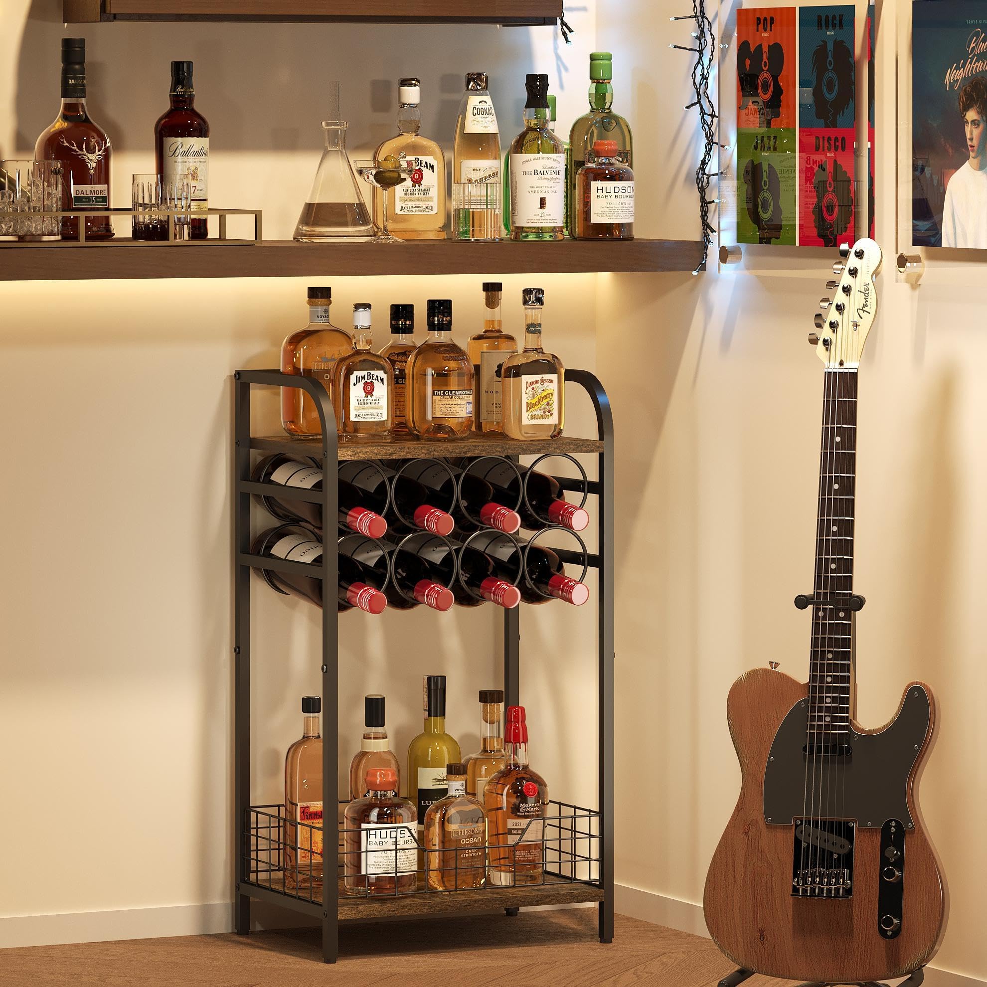 3-Tier Wine Rack Floor Cabinet