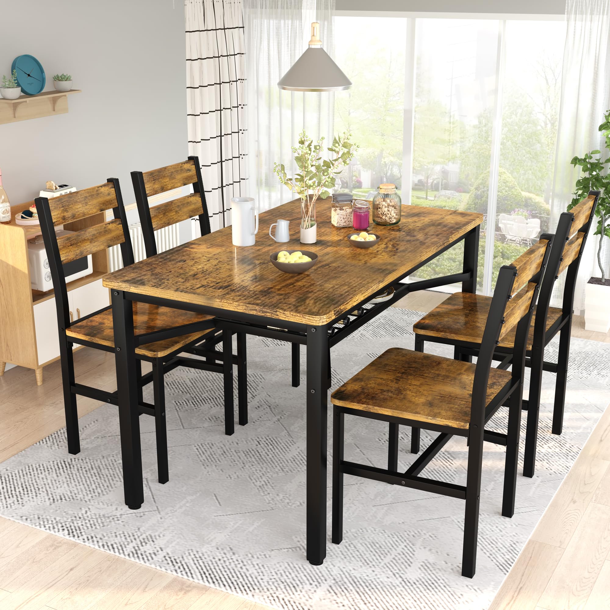 5-Piece Farmhouse Dining Table Set for 4
