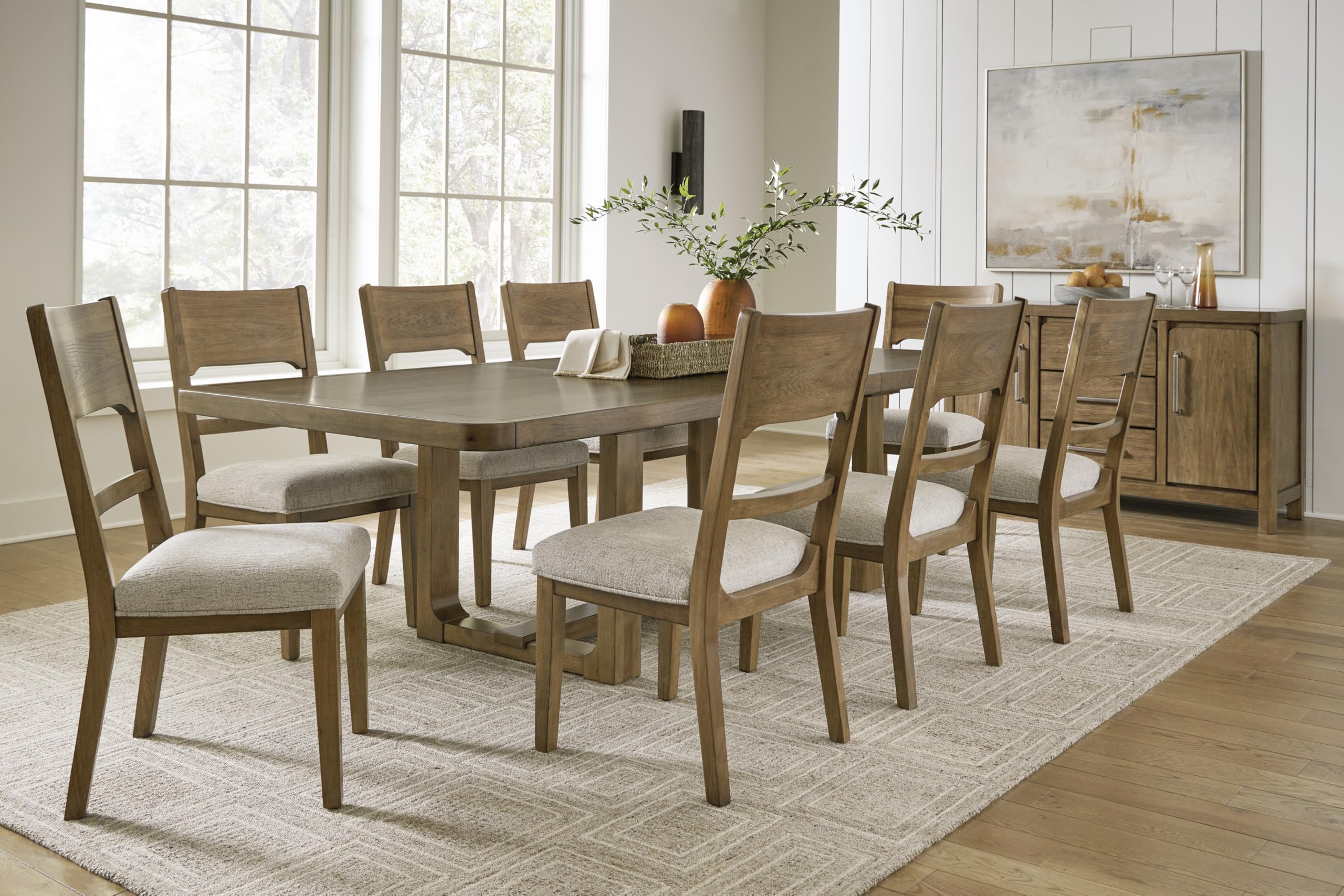 Signature Design by Ashley Cabalynn Farmhouse Glazed 2-Door Dining Server with Adjustable Shelves and 3 Drawers, Light Brown