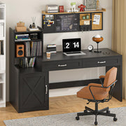 60" Computer Desk with Drawers & Bookshelves for Bedroom, Home Office