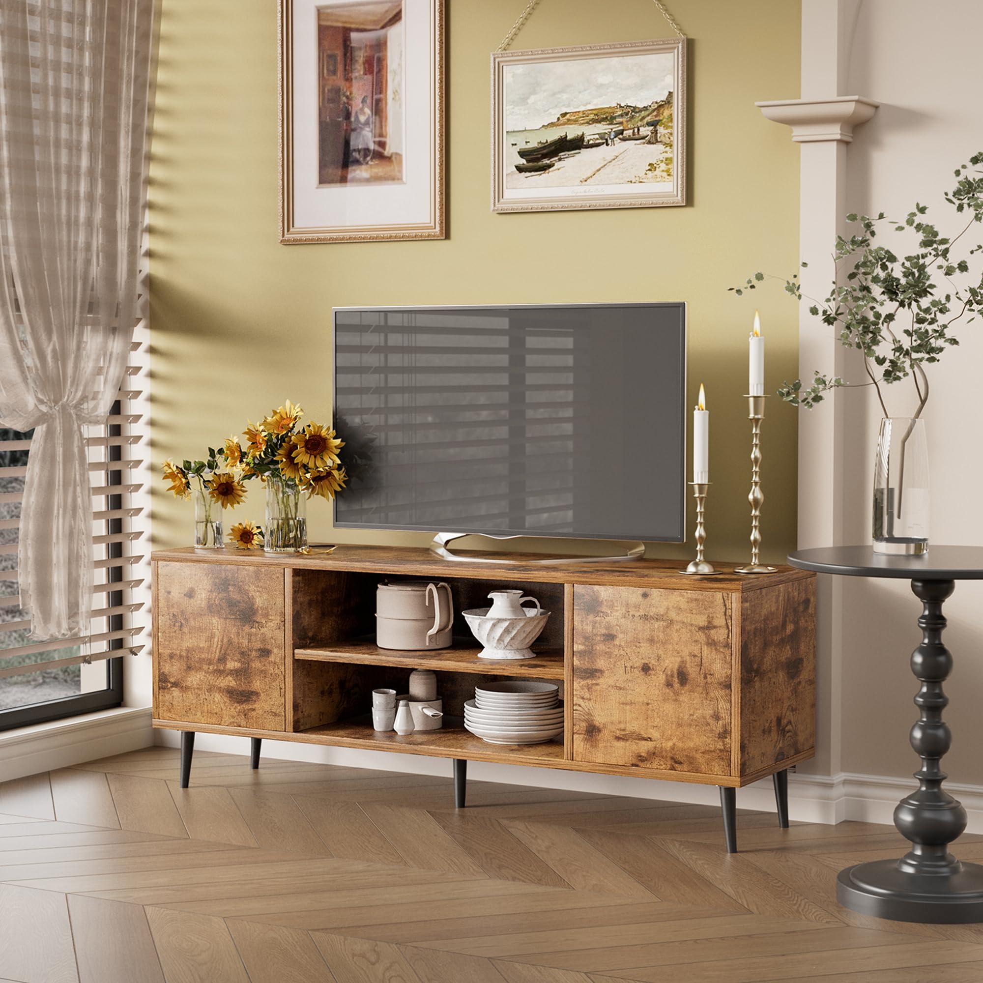 Mid-Century Modern TV Stand with Storage Cabinets