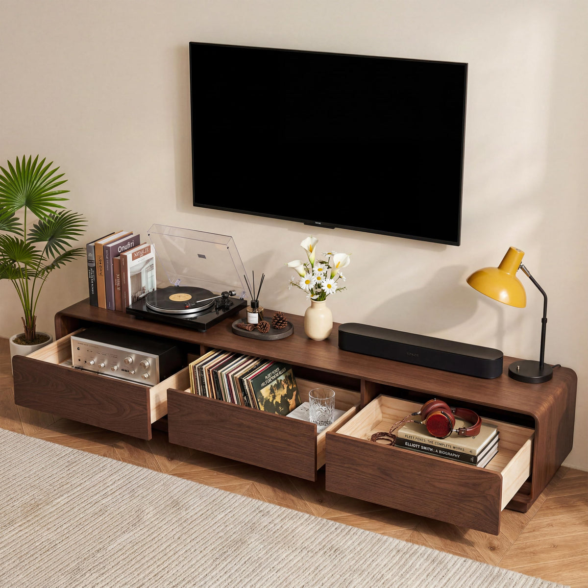 YLLGLTH Mid Century Modern TV Stand for TVs up to 85 Inch Solid Wood TV Media Console with 3 Drawers Storage Entertainment Center for Living Room, 78.74" W Walnut, Fully Assembled