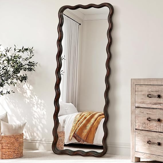 Brown Wavy Wood Full-Length Mirror