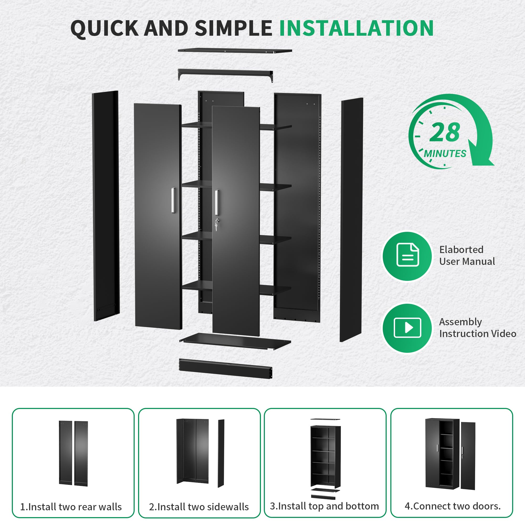 Metal Storage Cabinet with Doors & Adjustable Shelves