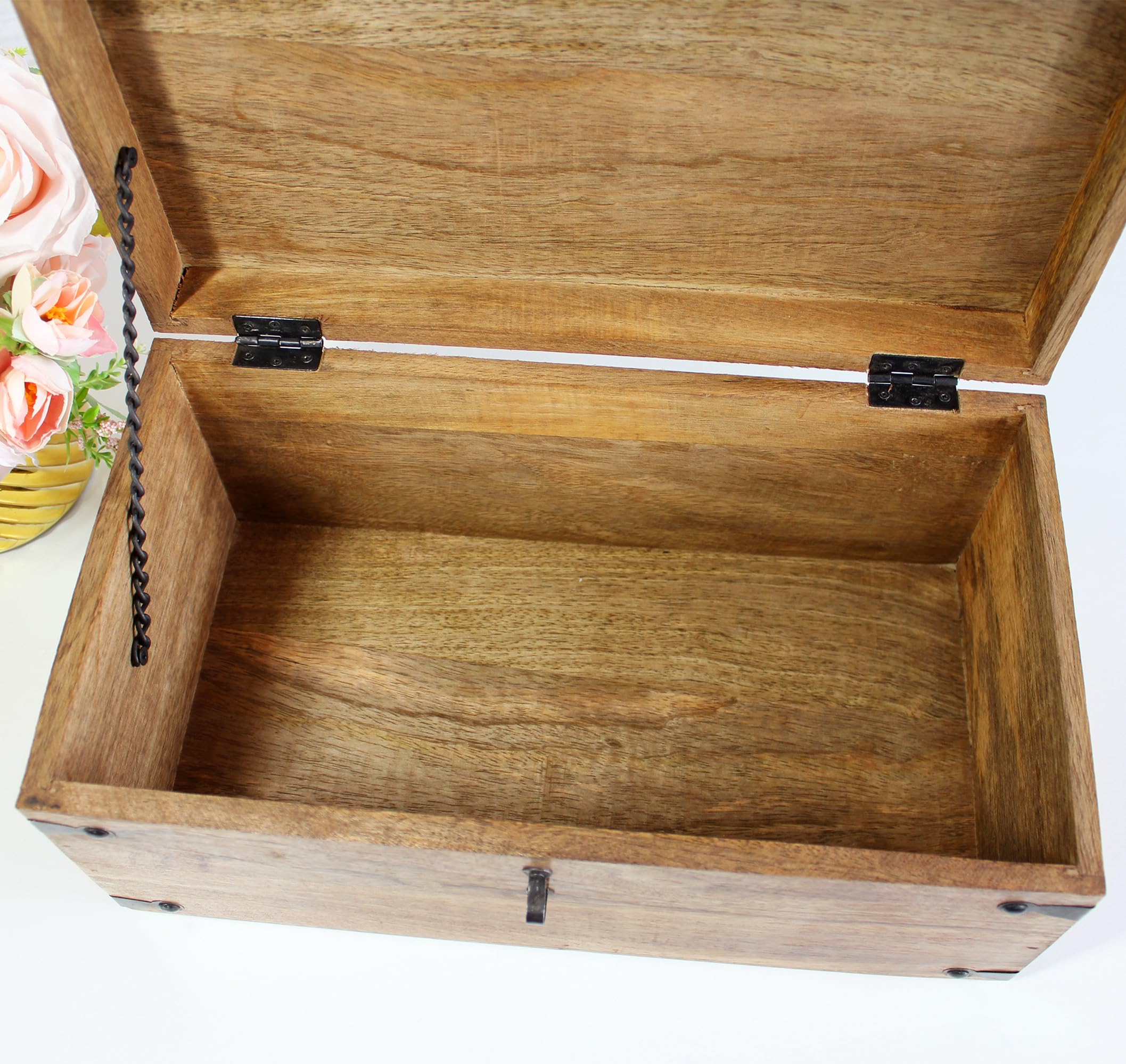 Nautical Cove Treasure Chest Wooden Box with Antique Iron Lock and Skeleton Key (Large 14.5x8x6.75) - Storage and Decor – Pirate Wooden Treasure Chest, Decorative Box with Hinged Lid,