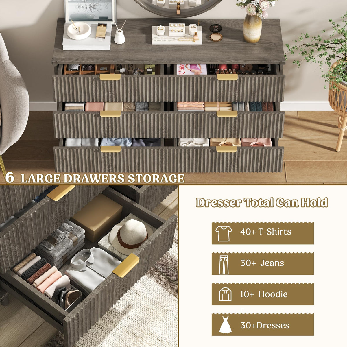 Fluted Dresser and Nightstand Set