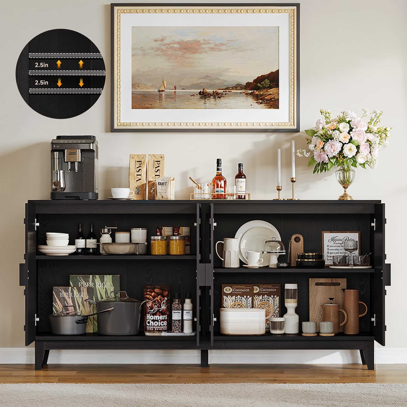 63" Sideboard Buffet Cabinet with Adjustable Shelves