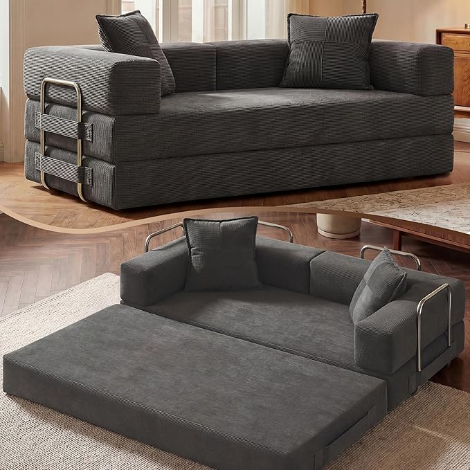 Convertible Futon Sofa Bed – 5-in-1 Modular Sleeper Couch, No Assembly