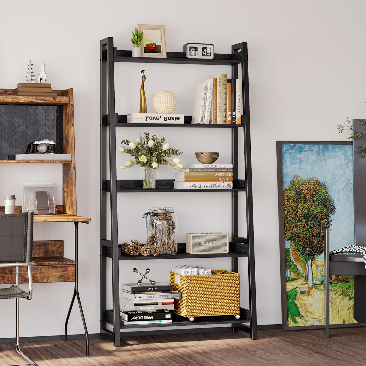 5-Tier Industrial Ladder Bookshelf