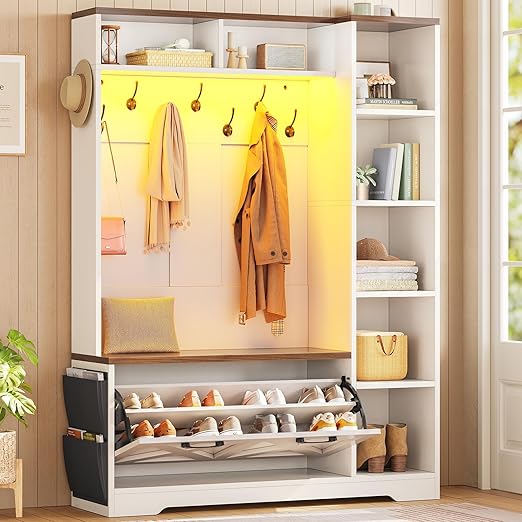 6-in-1 Hall Tree with Bench & Shoe Storage