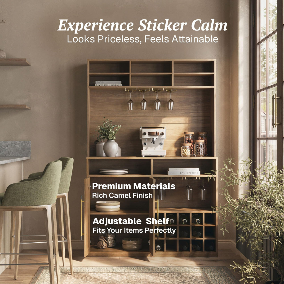 BELLEZE Jagger Bar Cabinet - Camel