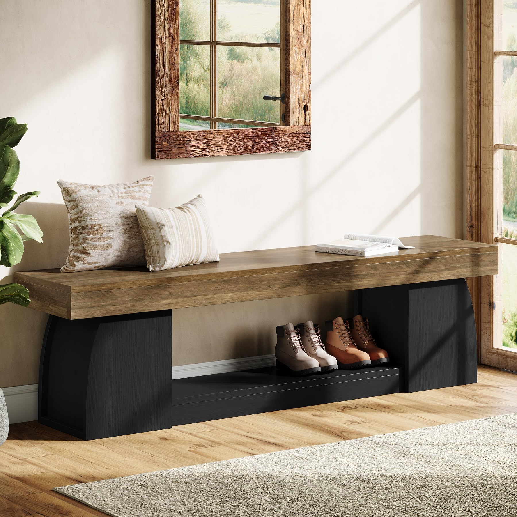 63" Farmhouse Entryway Bench with Storage