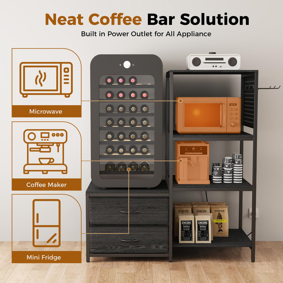 Mini Fridge Stand with Power Outlets